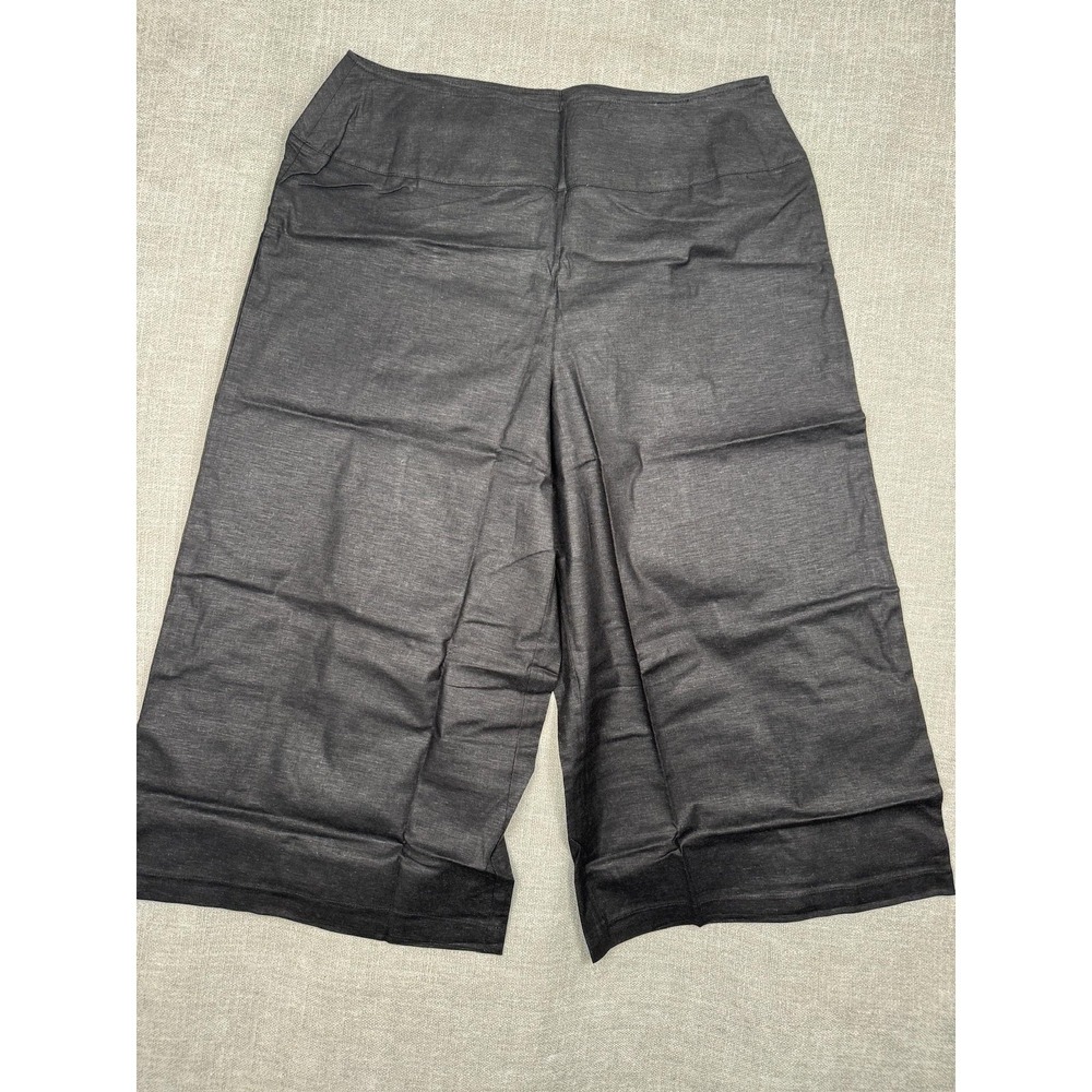 Dialogue Capri Pants Womens 14 Black Linen Rayon Stretch Pull On Casual Summer